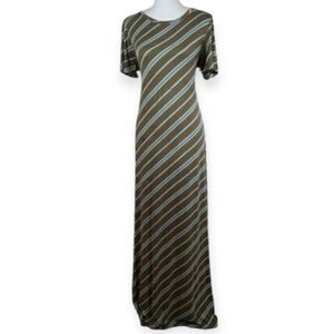 JESSICA SIMPSON MATERNITY MAXI DRESS OLIVE & BLUE STRIPE SZ.L EUC